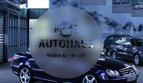 Ganzglastüren Motive geätzt satiniert mit Logos