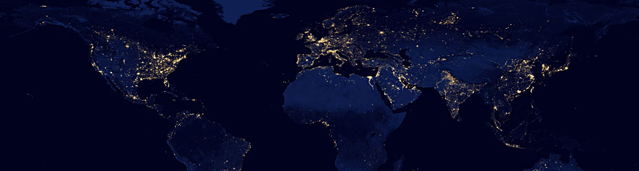 Weltkarte der Erde bei Nacht. Satellitenbild der Nasa.
